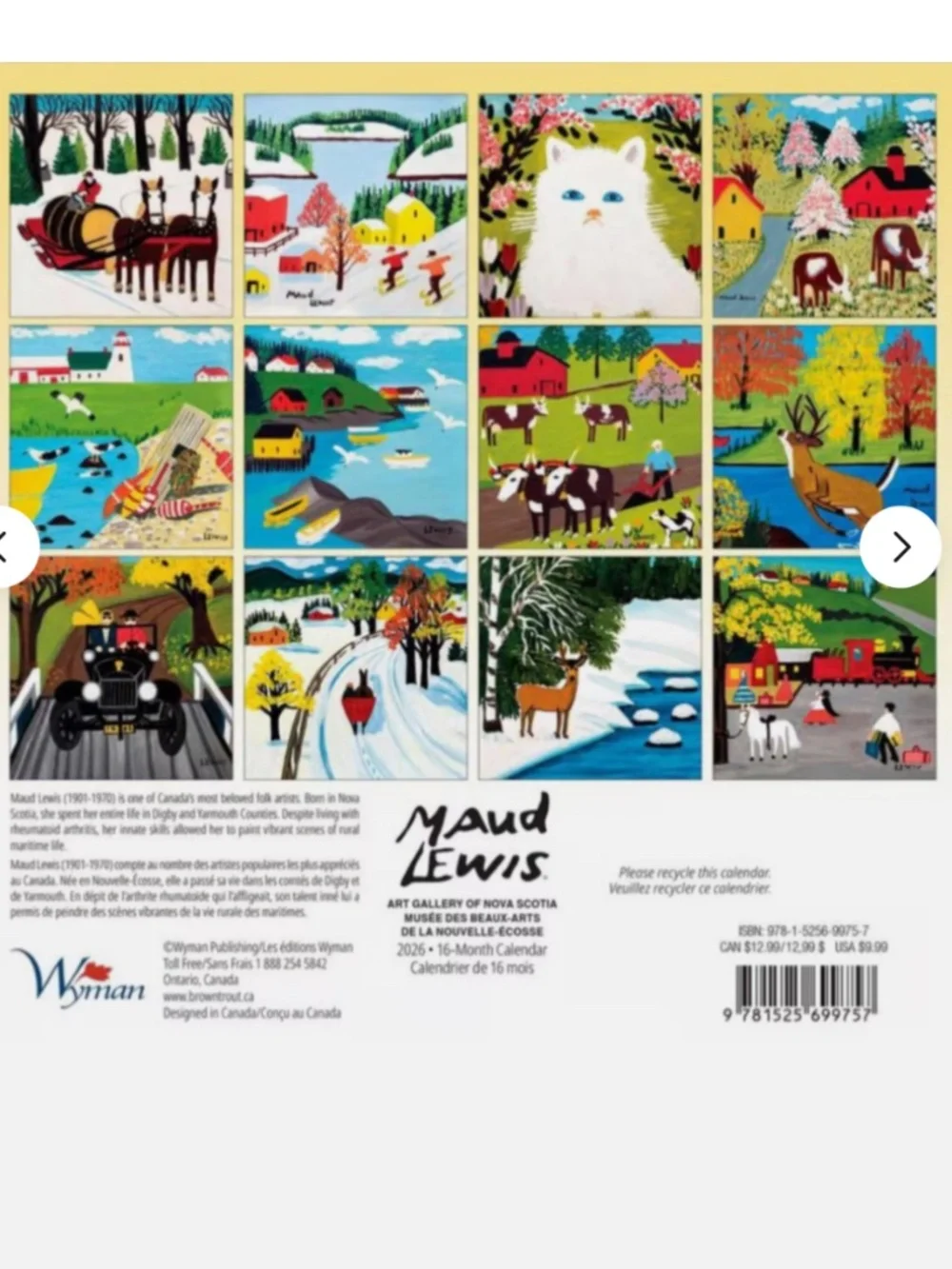 Maud Lewis Art 2026 - 12” Wall Calendar